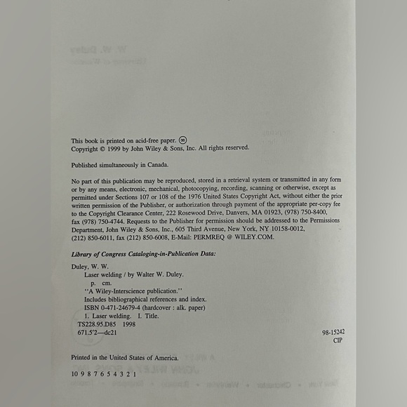 Laser Welding by Walter W. Duley (1998, Hardcover) 1st Edition - Picture 4 of 4